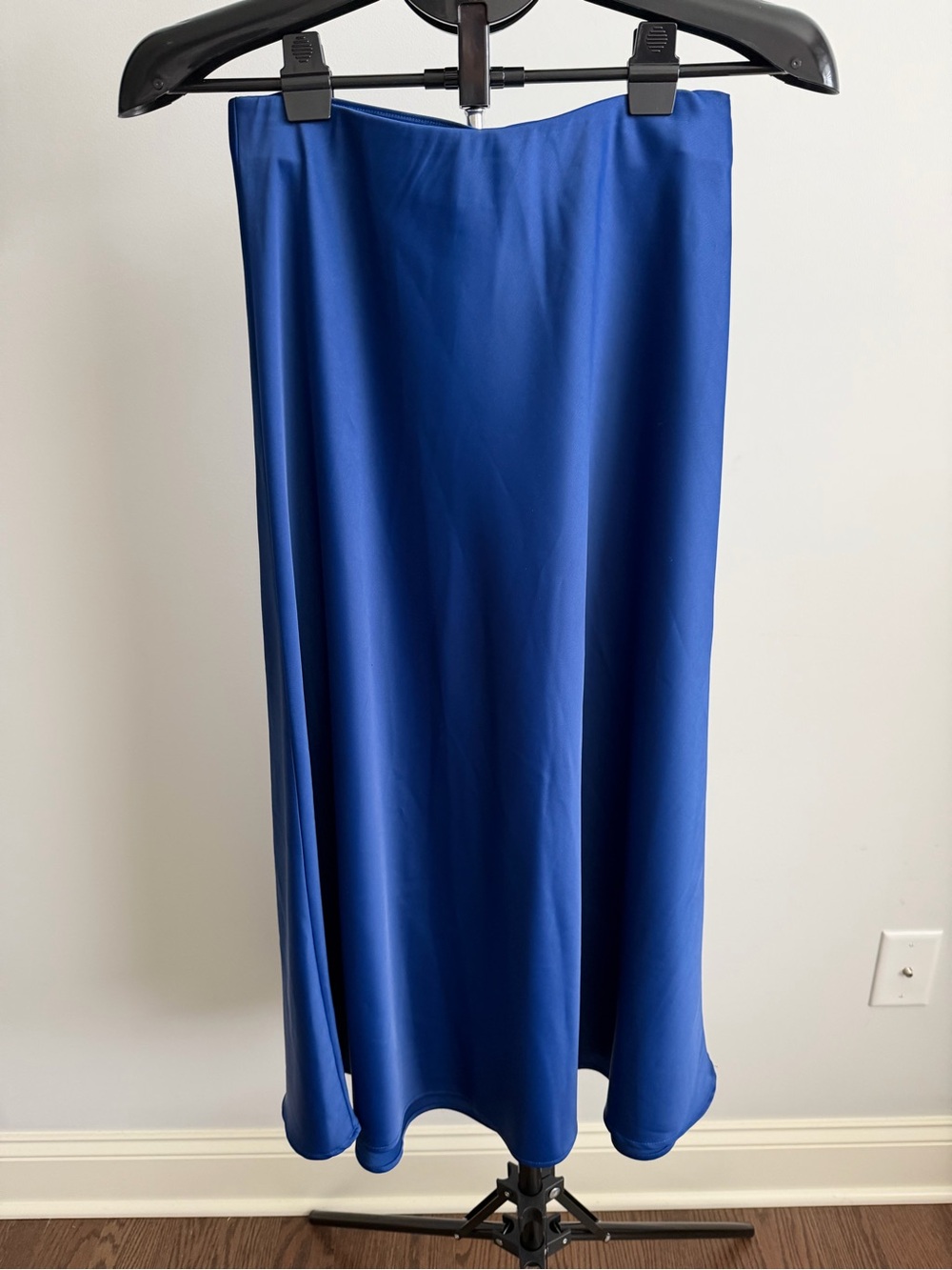 Blue Satin Midi Skirt - Women's Elegant Slip Skirt